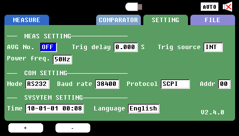 3563 battery tester measurement setting page